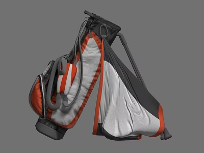 3D Model Red White Black Golf Bag With Stand And Straps 3d model