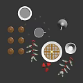 Delicious Fresh Waffle With Strawberries Aromatic Coffee Beans Cups Pot And Berries
