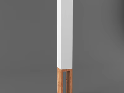 Minimalist Floor Lamp With White Columnar Body And Wooden Support Stand 3d model