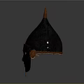 Ancient Decorative Mask With Pointed Conical Top Textured Surface Side Ear Decorations And Pendant
