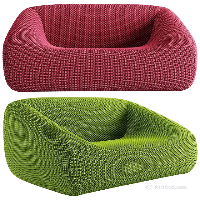 Modern Irregular Shaped Sofa with Knitted Texture in Red and Green Colors 3d model