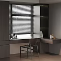 Modern Bay Window Cabinet With Blinds Desk And Chair In Interior Design