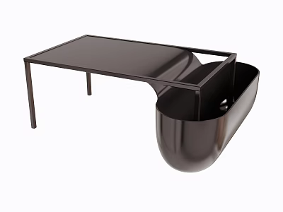 Modern Coffee Table With Sleek Black Top And Curved Metal Storage Design 3d model