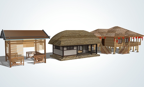 Chinese-style thatched house 3d model