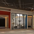 Modern Public Office Space With Glass Doors Wooden Walls Orange Accents Lighting And Green Plants