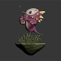 Man Dressed As Cartoon Monster Standing On Green Grass Rock Base