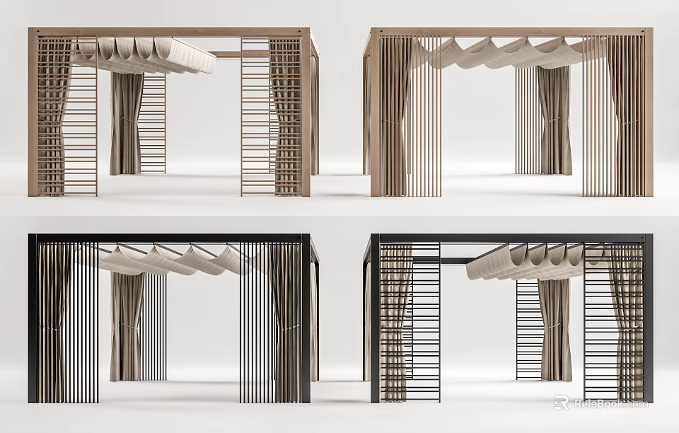 Modern Outdoor Grille Structure Designs With Canopy Tops And Material Details 3d model 
