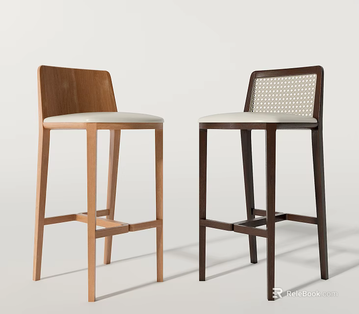 Modern Minimalist Bar Stools With Light And Dark Wood And Different Backrest Designs 3d model 
