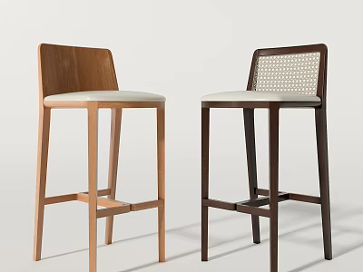 Modern Minimalist Bar Stools With Light And Dark Wood And Different Backrest Designs 3d model