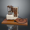 Electric Food Processor with White and Brown Design Control Panel and Wooden Tray Base