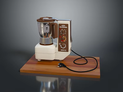 Electric Food Processor with White and Brown Design Control Panel and Wooden Tray Base 3d model