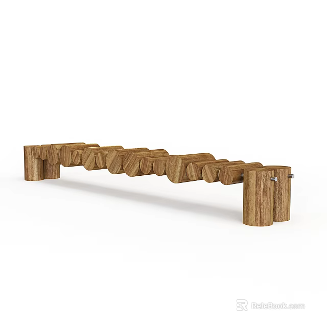Wooden Bridge Featuring Unique Wavy Beam Design And Sturdy Support Structure 3d model 