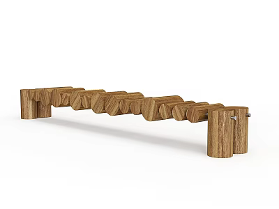 Wooden Bridge Featuring Unique Wavy Beam Design And Sturdy Support Structure 3d model