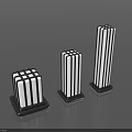 Modern Cube Outdoor Lights with Vertical Stripes Three Different Heights and Warm Glow
