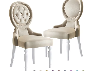 Elegant Beige Upholstered Dining Chairs With Tufted Round Back And White Wooden Legs 3d model