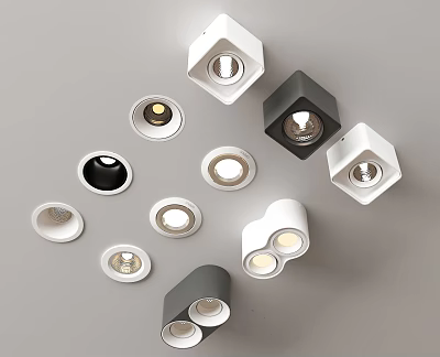 Modern Downlights And Spotlights With Various Shapes Round Square White Black Design 3d model