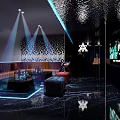Modern KTV Interior Design With Neon Lighting Leather Sofa And Decorative Wall Panels