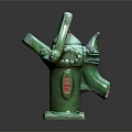 Old Green Water Pump Designed With Octopus Shaped Tentacle Handles And Red Label