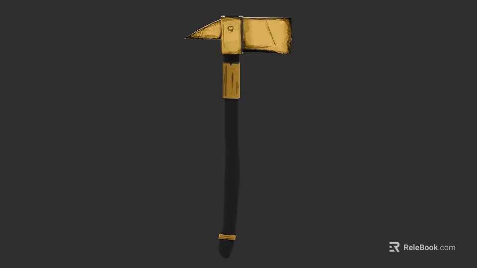 Golden Head Axe Weapon With Black Handle And Decorative Design 3d model