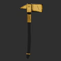 Golden Head Axe Weapon With Black Handle And Decorative Design 3d model