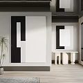 Black And White Abstract Painting On Wall With Geometric Shapes And Modern Interior Decor