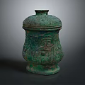Ancient Bronze Vessel With Ornate Lid And Intricate Decorative Patterns 3d model