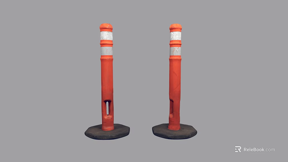 Public Facility Orange Traffic Bollards With White Reflective Stripes And Black Base 3d model