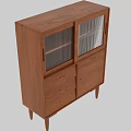 Wooden Modern Sideboard With Glass Doors Drawers And Tapered Legs For Dining Room