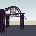 Purple Pergola With Arched Top Wrought Iron Intricate Patterns And Decorative Columns