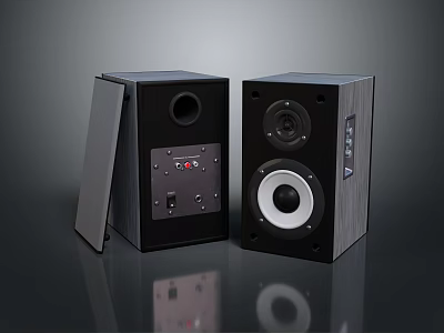 Black Wooden Texture Electronic Speakers With Front Control Knobs Interface And Open Cover Design 3d model