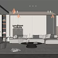 Modern Living Room Interior With White Sofa Black Chair Coffee Table Wall Art And Plant