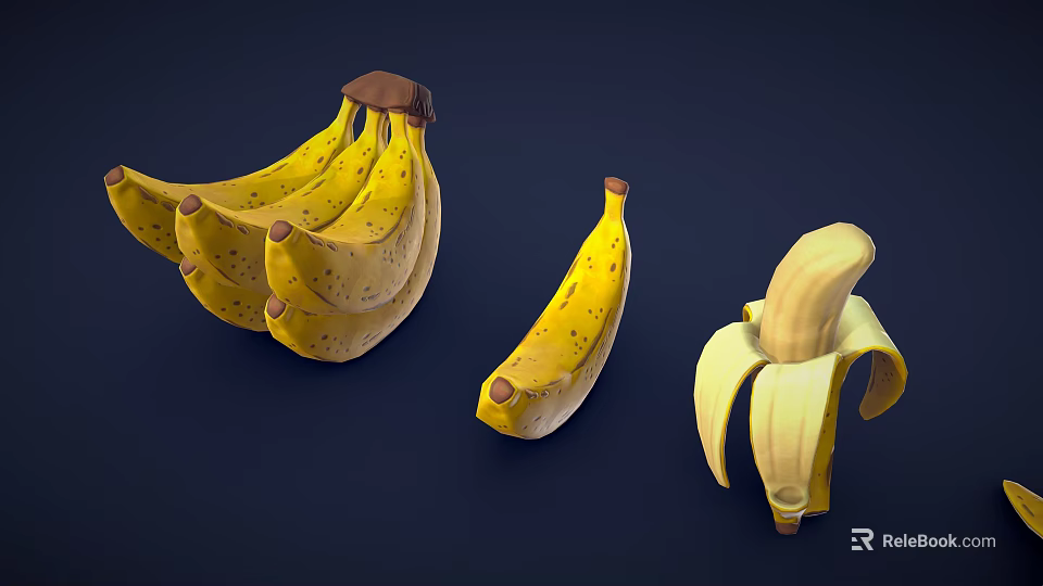 3D Rendered Fresh Bananas Bunch Single Unpeeled And Peeled Varieties 3d model 