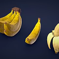 3D Rendered Fresh Bananas Bunch Single Unpeeled And Peeled Varieties