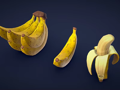 3D Rendered Fresh Bananas Bunch Single Unpeeled And Peeled Varieties 3d model
