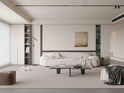Modern Minimalist Living Room Interior With White Sofa Coffee Table And Wall Art 3d model
