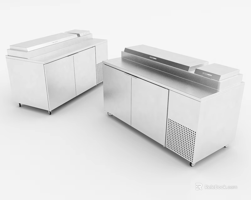 Modern Stainless Steel Kitchen Appliances With Refrigerated Worktop And Storage Cabinets 3d model 