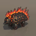 Black Spiked Creature With Red Lava Like Spines And Glowing Eyes