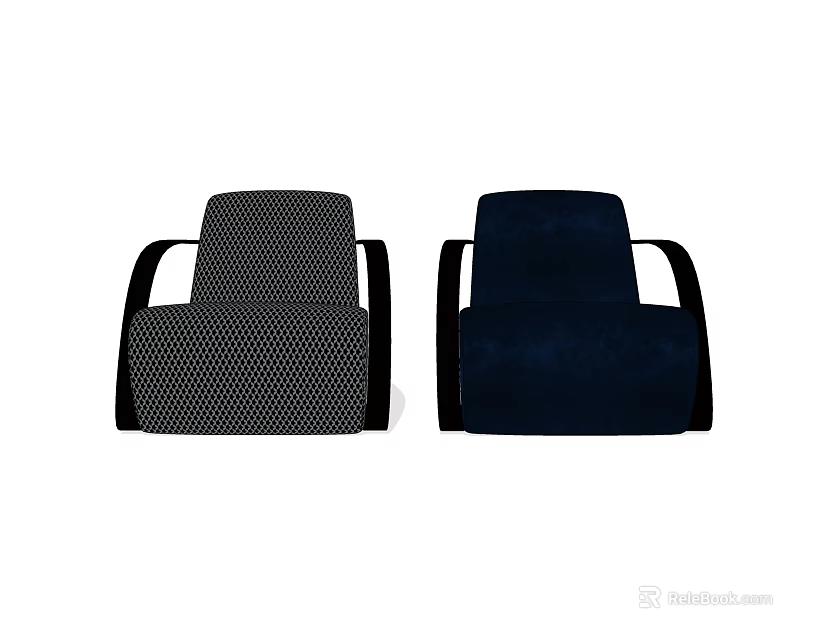 Single Sofa Two Styles Mesh Pattern And Dark Blue Upholstery With Black Armrests 3d model
