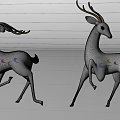 White Deer Figurines With Golden Antlers And Blue Patterns In Different Poses