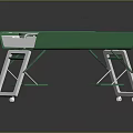 Practical Green And White Garden Workbench With Circular Planting Holes And Sturdy White Legs