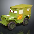 Green Cartoon Toy Jeep With Big Eyes Canvas Top And Large Wheels