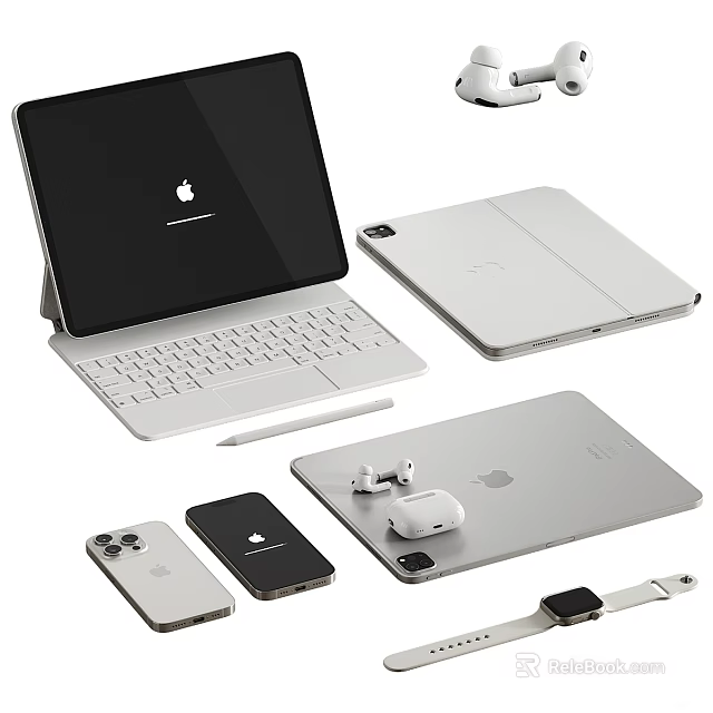 Apple Laptop With Compatible Devices On 3d model 