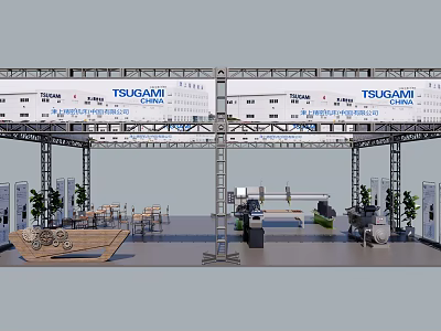 Tsugami Exhibition Booth Structure With Interior Furniture Plants And Display Equipment 3d model