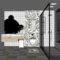 Modern Bathroom Interior Design With Patterned Tiled Walls Glass Shower And Marble Vanity 3d model