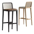 Modern Bar Stools With Light Wood Frames Woven Seats And Black Legs