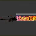 Flame Thrower Device With Red Yellow Fire And Metal Structure Reflection