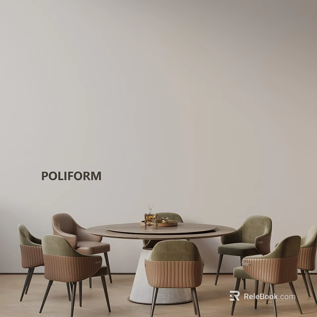 POLIFORM Modern Dining Table Set With Round Table And Minimalist Design Chairs 3d model