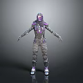 Futuristic Character in Purple Silver Armor with Helmet and Decorative 3D Model Standing Pose