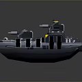 Futuristic Gray And Blue Combat Boat 3D Model With Dual Cannons And Thrusters