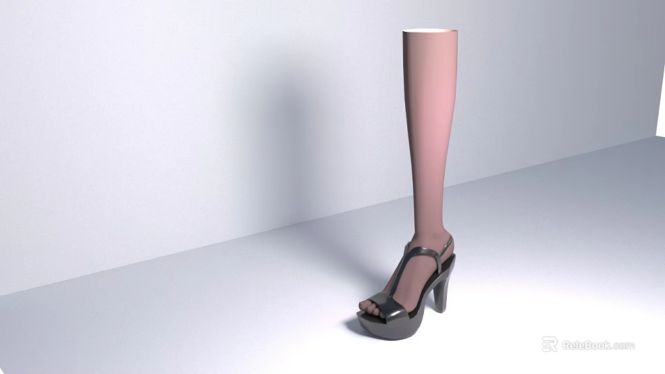 Woman Leg In Pink Thigh High Socks And Black High Heeled Sandals 3d model 